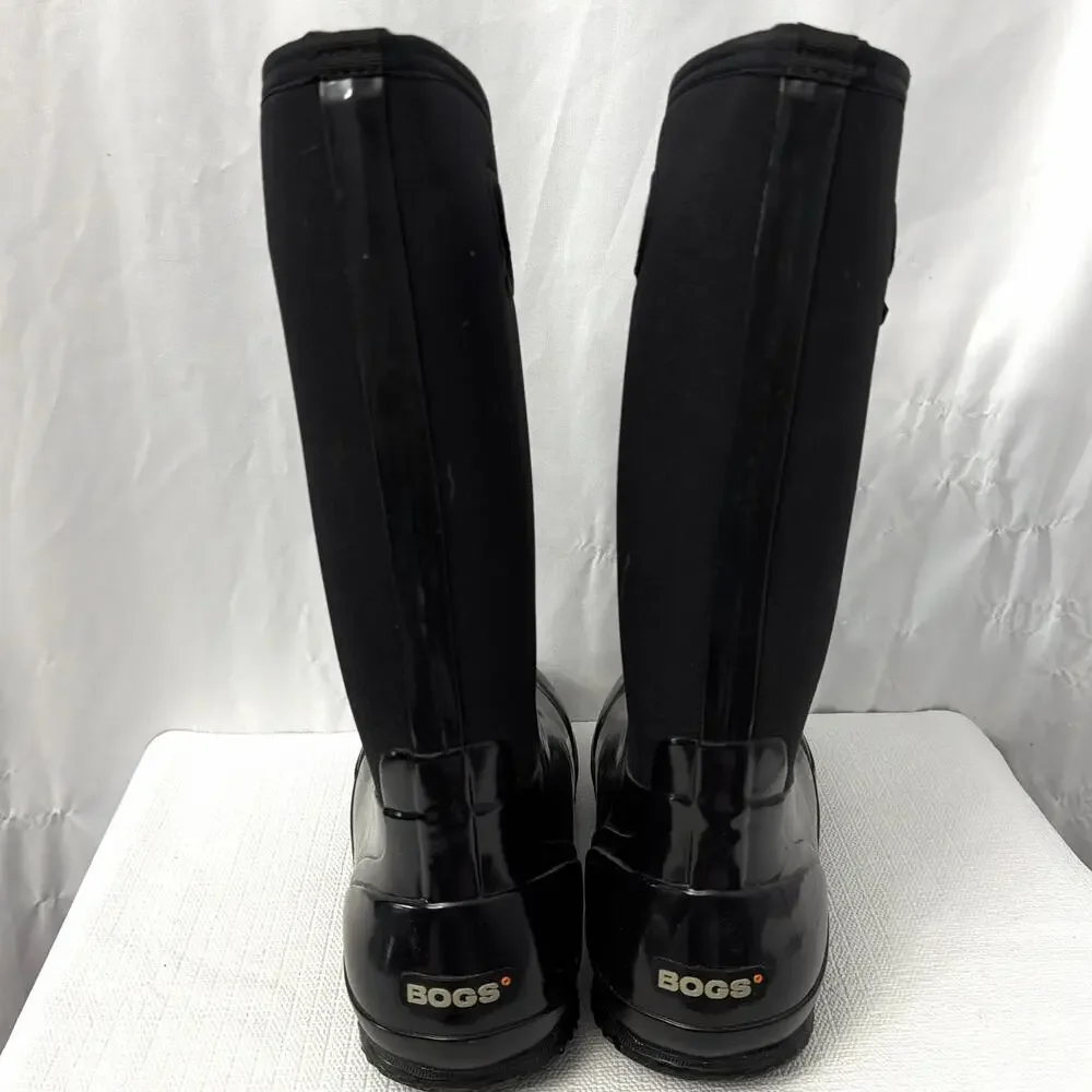Bogs Boots Women's 12 Classic High Handle Rain Black Rubber Neoprene Waterproof